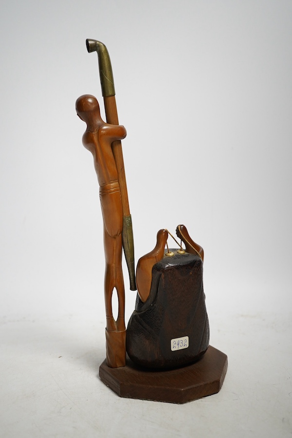 A 19th century Japanese Tenaga and Ashkenaga smoking set, 26cm high. Condition - slight wear to edges of wood in places